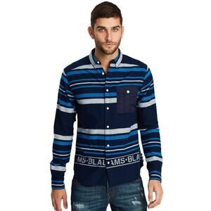 SCOTCH & SODA Men’s Amsterdams Blauw Wool Blend Striped Flannel Shirt